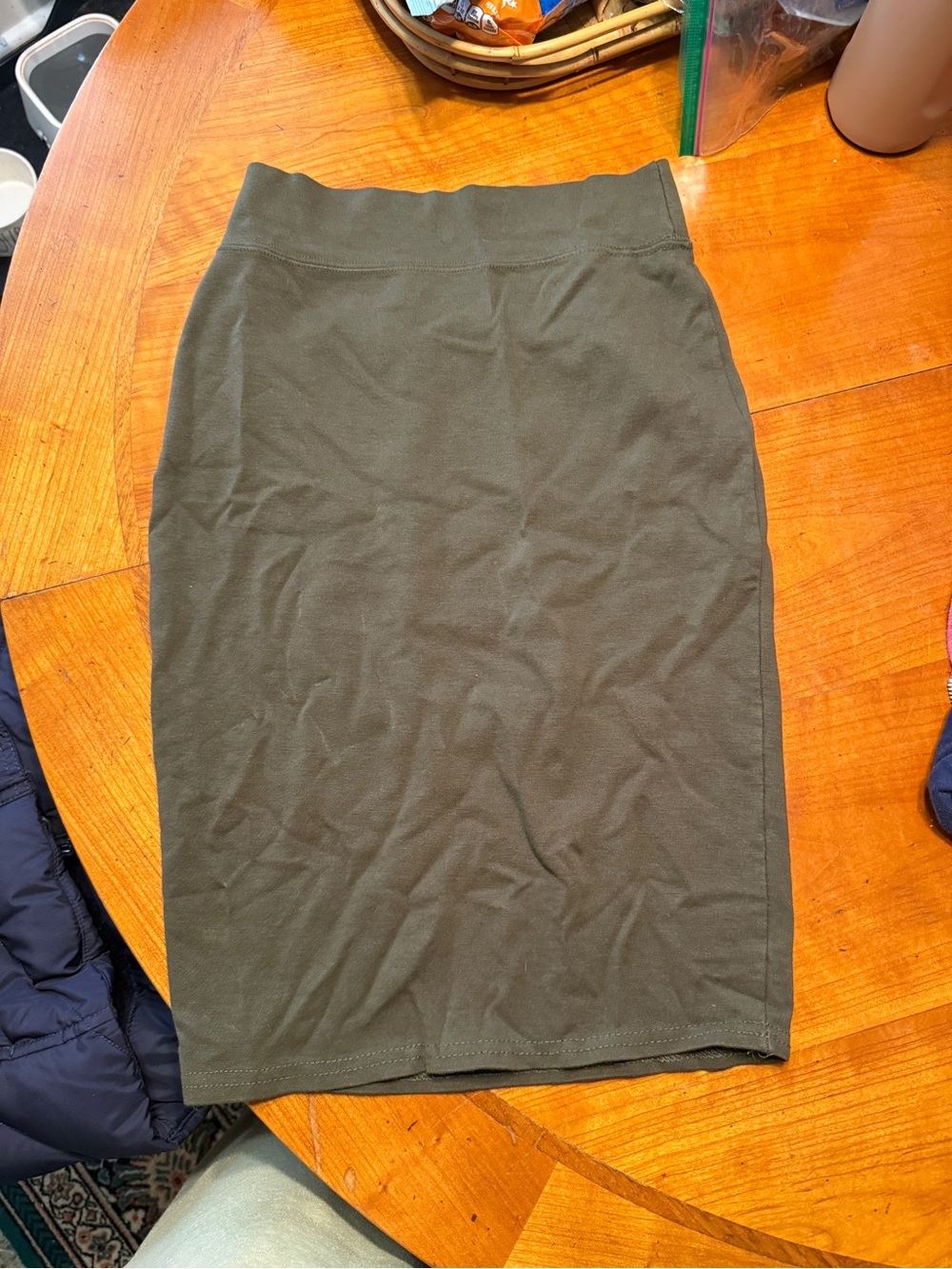 Olive Green Pencil Skirt - Sleek Stretch Knit